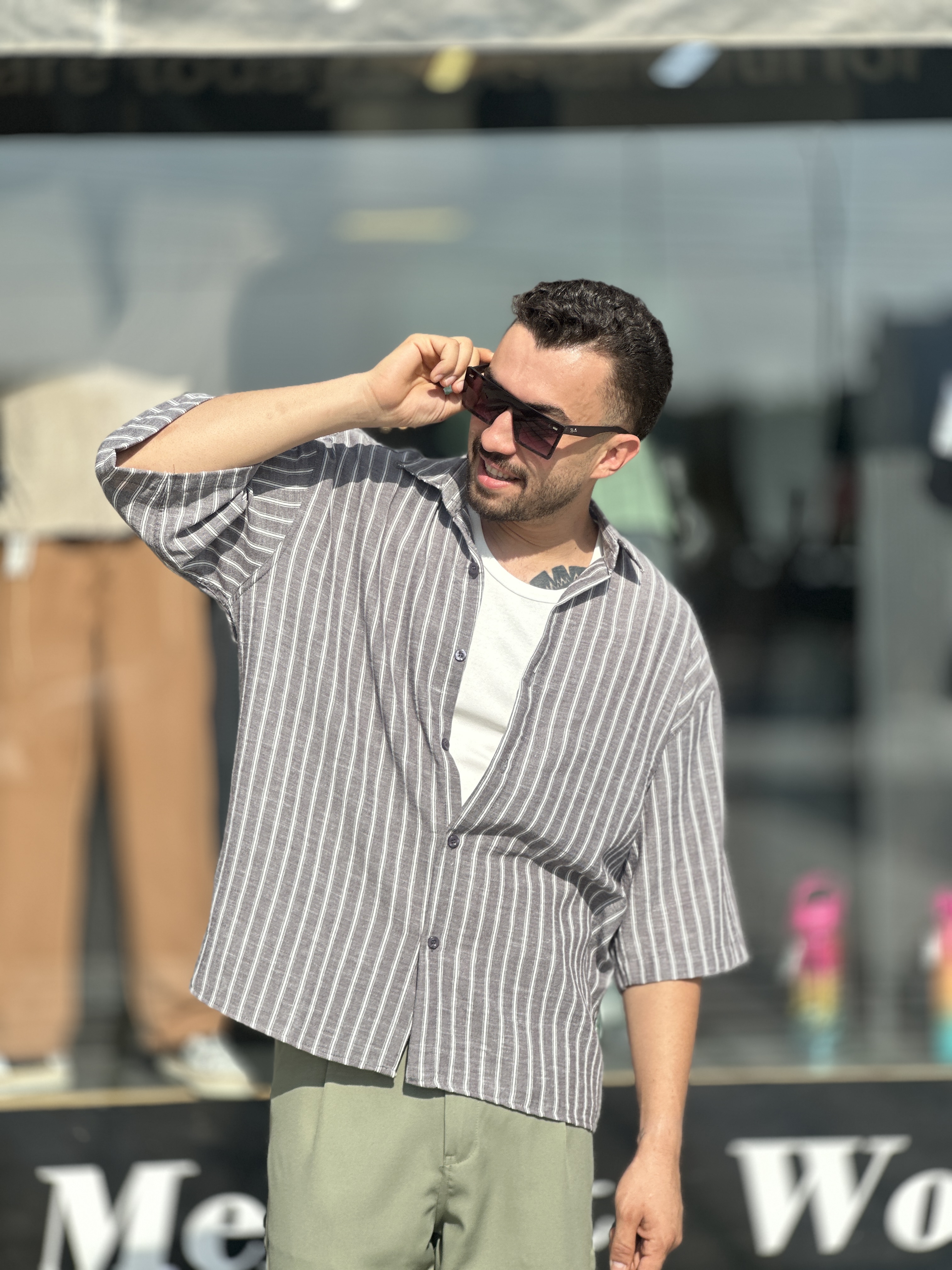 پیراهن کنفی راه راه
